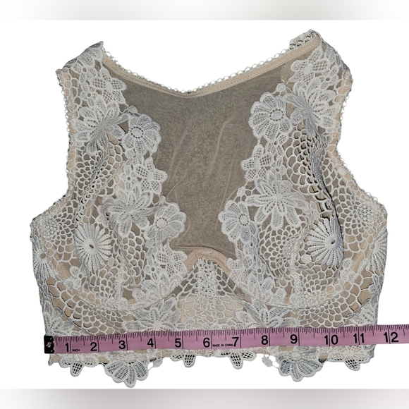 Victorias Secret Dream Angels Lace Mesh Long Line Bra Neutral Floral Boho Sz 32D - Picture 6 of 16